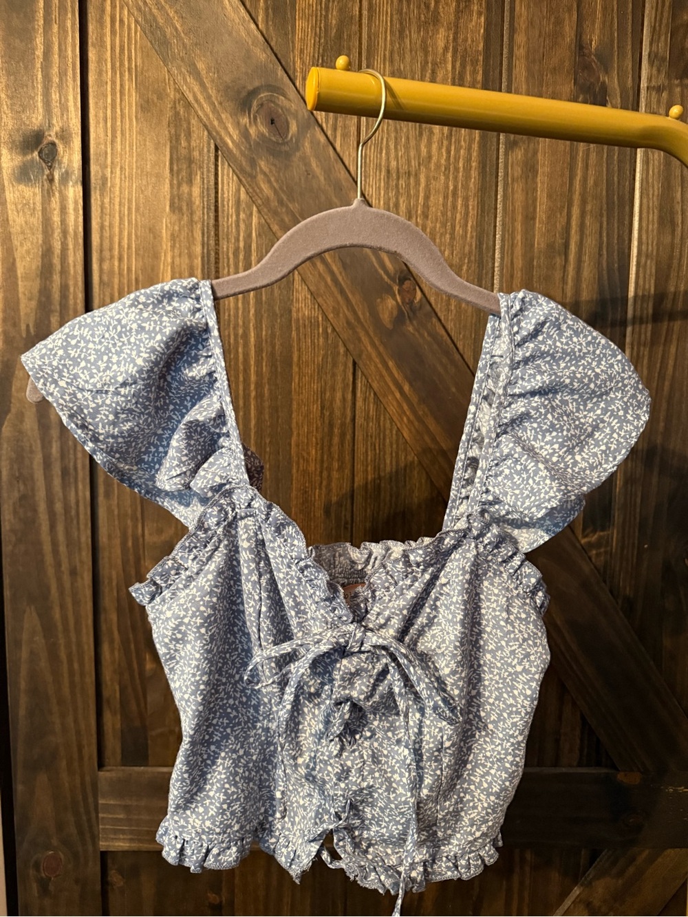 Floral Tie-Front Crop Top in Light Blue